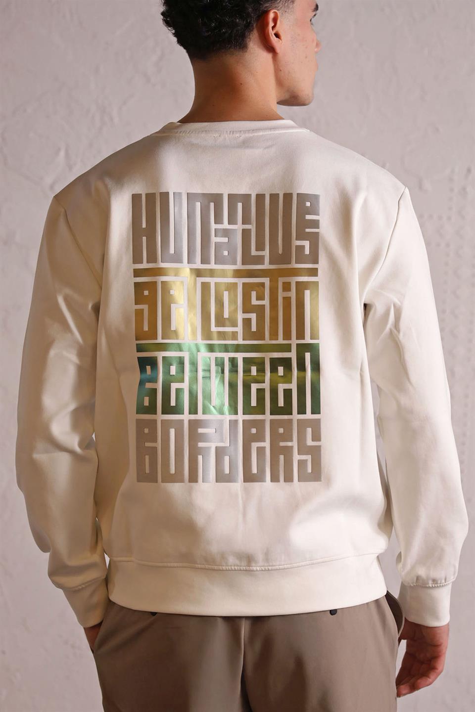Bisiklet Yaka Sırtı ve Göğsü Baskılı Erkek Sweatshirt