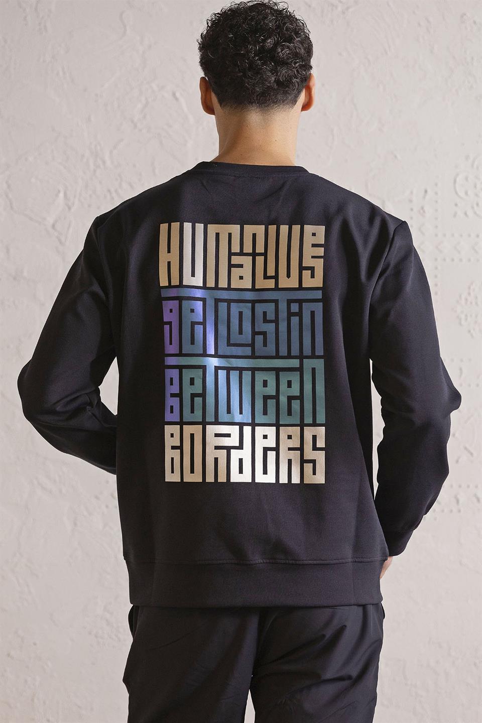 Bisiklet Yaka Sırtı ve Göğsü Baskılı Erkek Sweatshirt