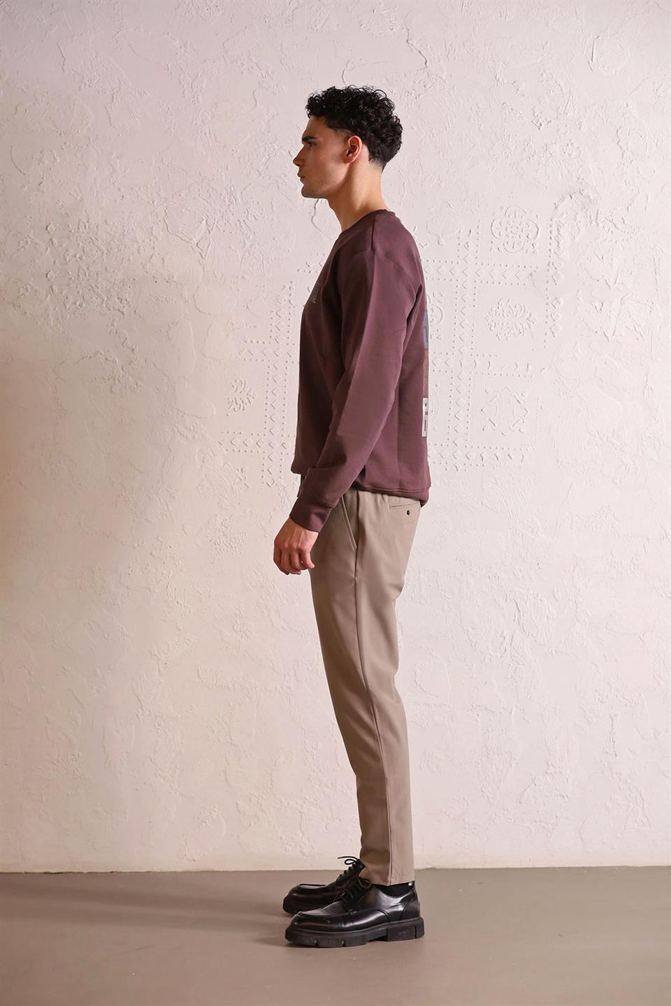 Bisiklet Yaka Sırtı ve Göğsü Baskılı Erkek Sweatshirt