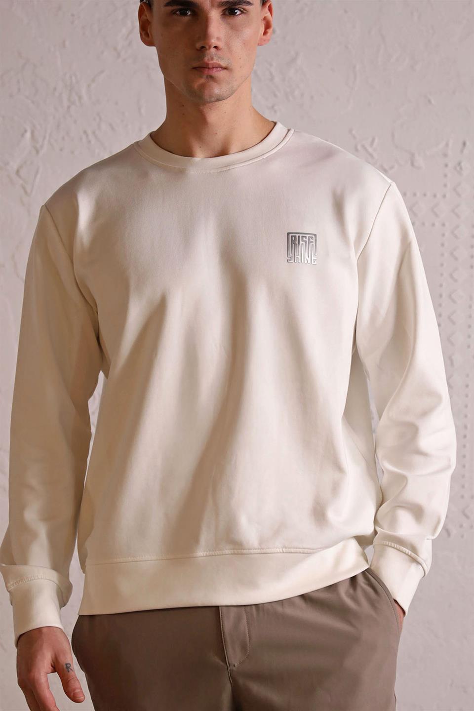 Bisiklet Yaka Sırtı ve Göğsü Baskılı Erkek Sweatshirt