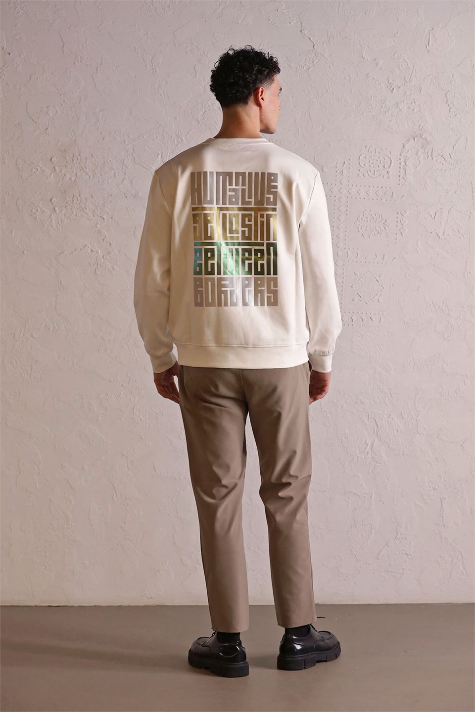 Bisiklet Yaka Sırtı ve Göğsü Baskılı Erkek Sweatshirt