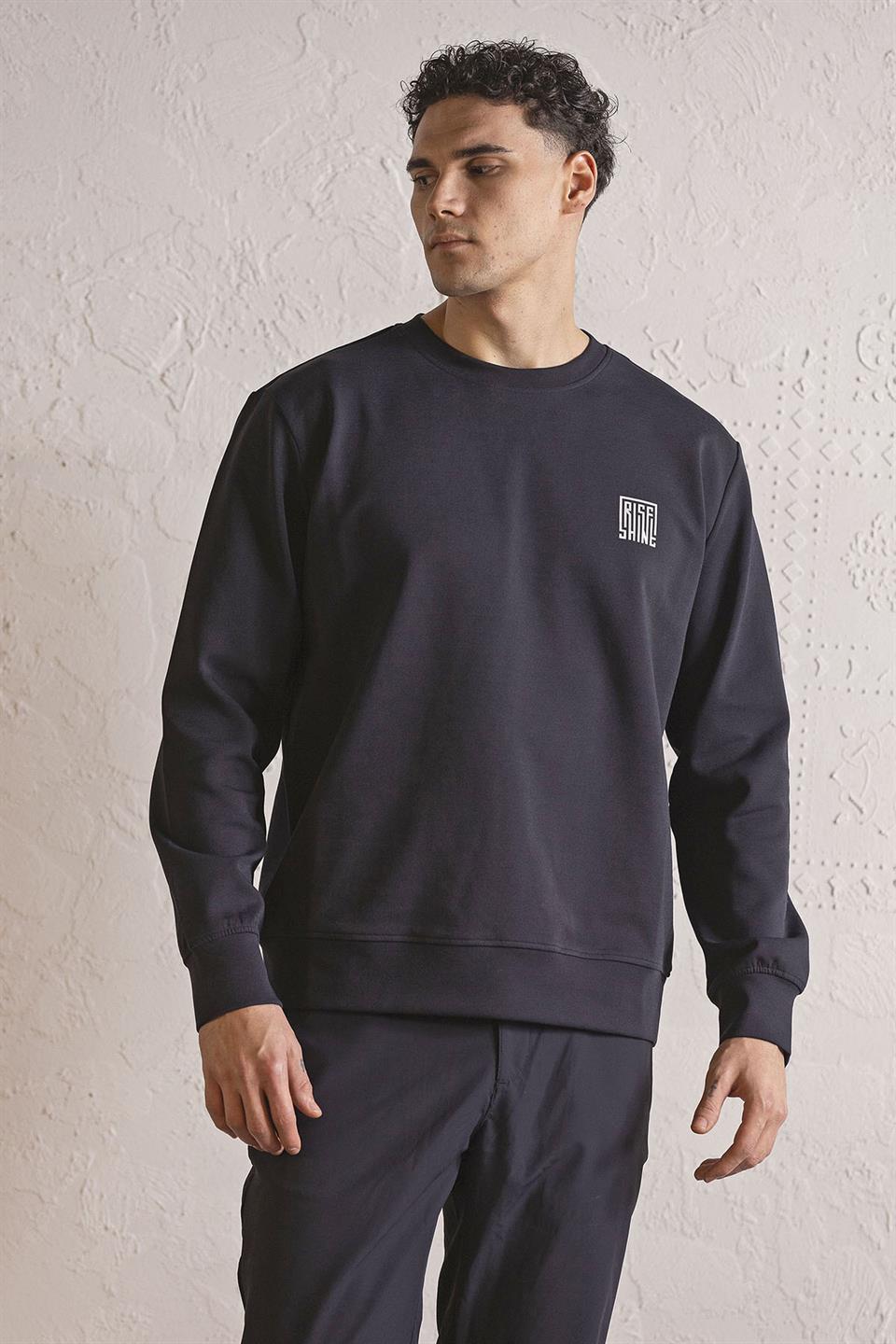 Bisiklet Yaka Sırtı ve Göğsü Baskılı Erkek Sweatshirt