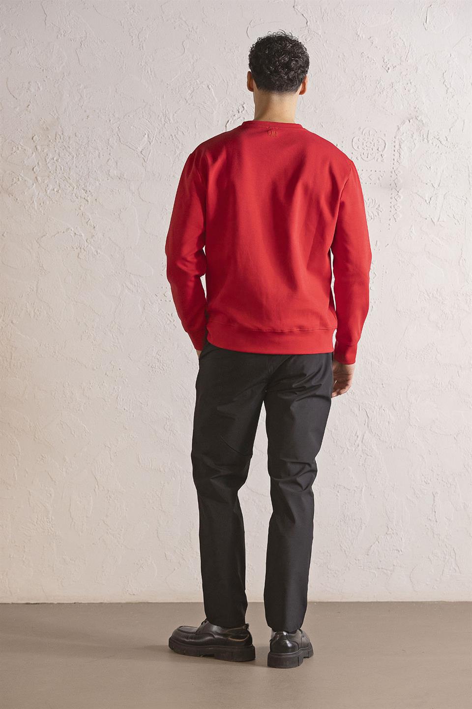 Bisiklet Yaka Siyah-Beyaz Baskılı Erkek Sweatshirt