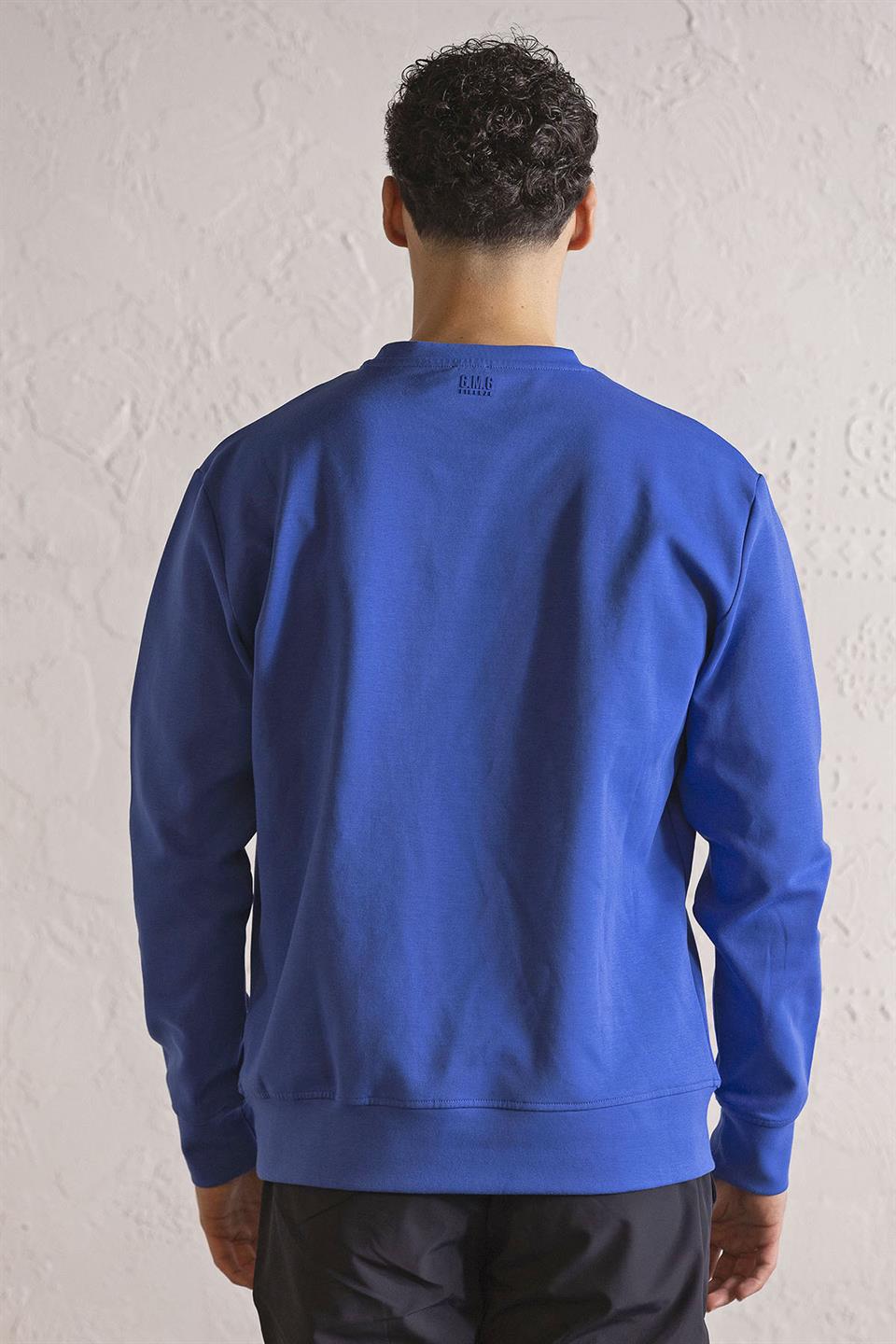Bisiklet Yaka Siyah-Beyaz Baskılı Erkek Sweatshirt