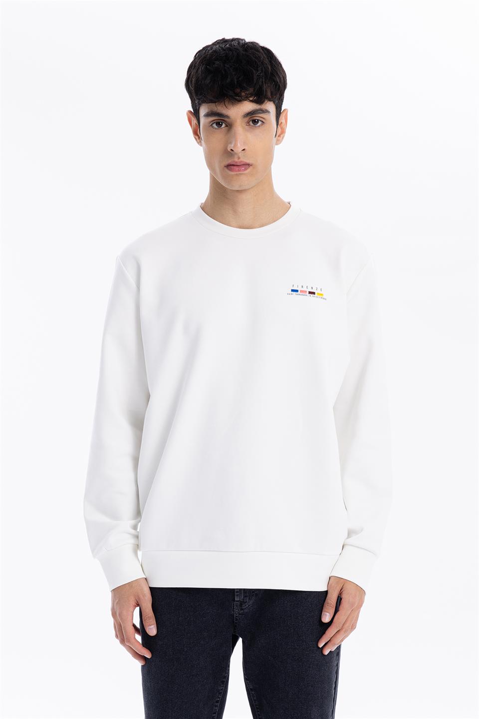 Bisiklet Yaka Slim Fit Baskılı Erkek Sweatshirt