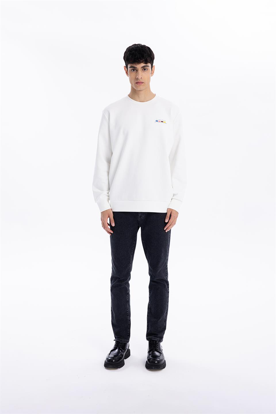 Bisiklet Yaka Slim Fit Baskılı Erkek Sweatshirt