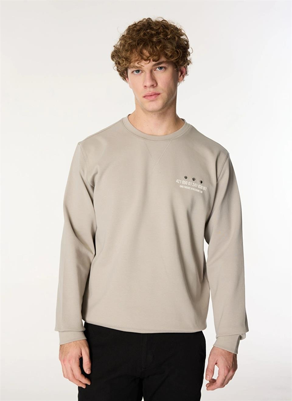 Bisiklet Yaka Sol Göğüs Üzeri Baskılı Erkek Sweatshirt