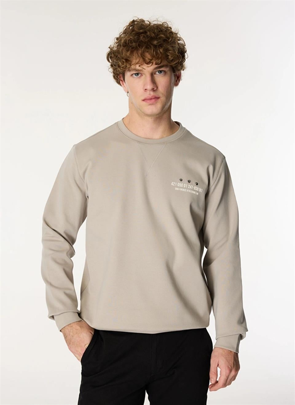 Bisiklet Yaka Sol Göğüs Üzeri Baskılı Erkek Sweatshirt