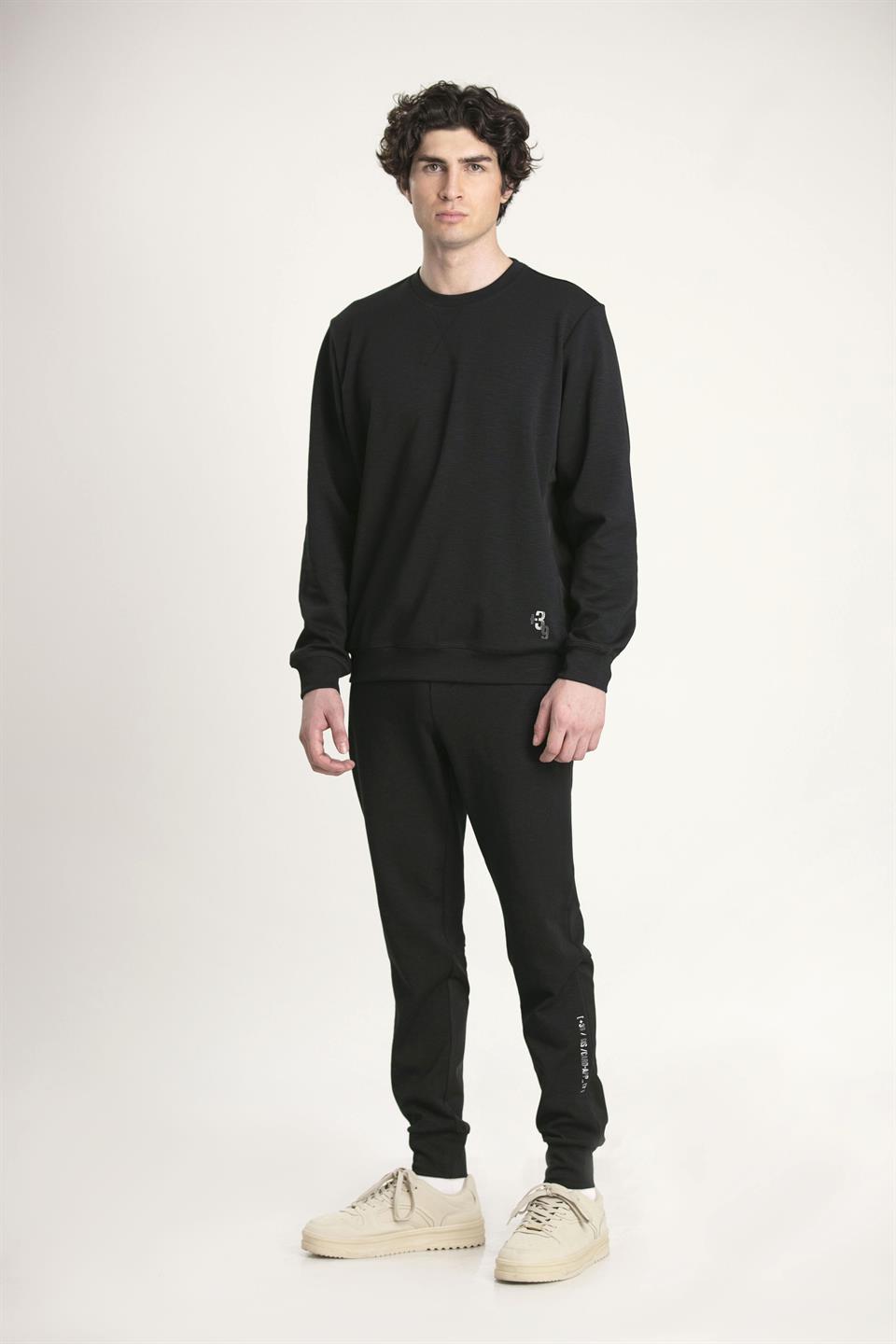 Bisiklet Yaka Tasarım Detaylı Erkek Sweatshirt