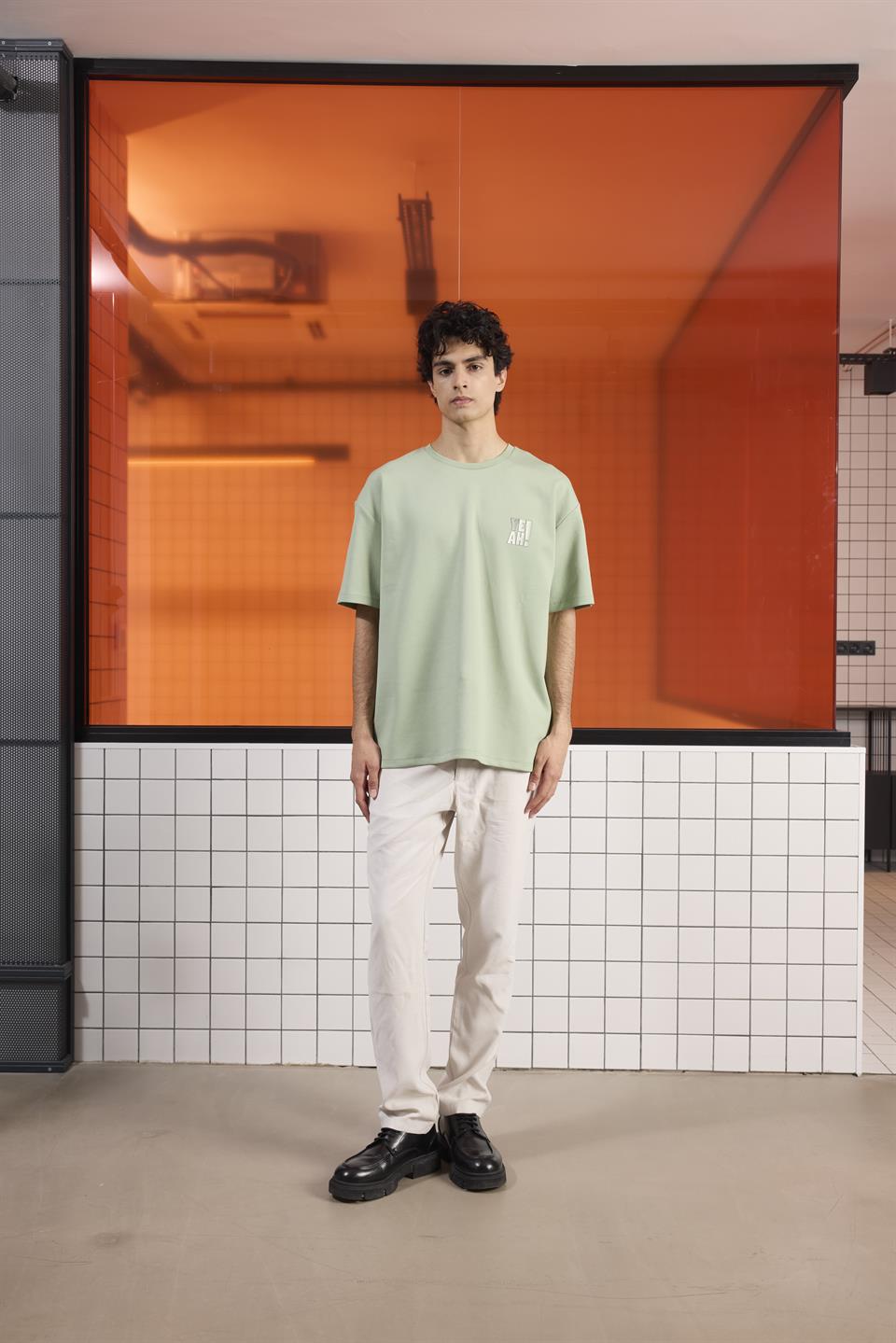 Bisiklet Yaka YEAH Baskılı Erkek T-shirt