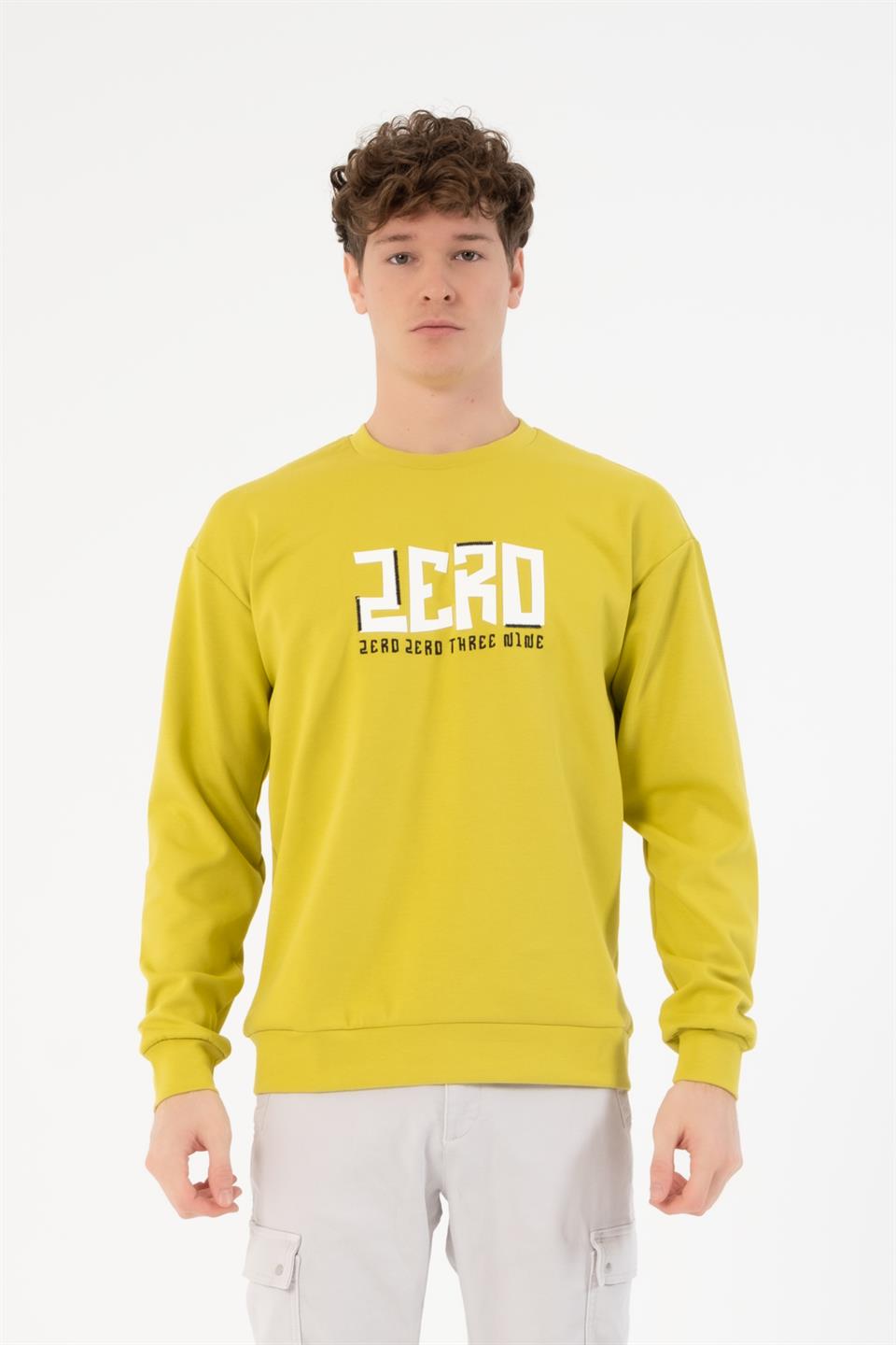 Bisiklet Yaka Zero Baskılı Erkek Sweatshirt