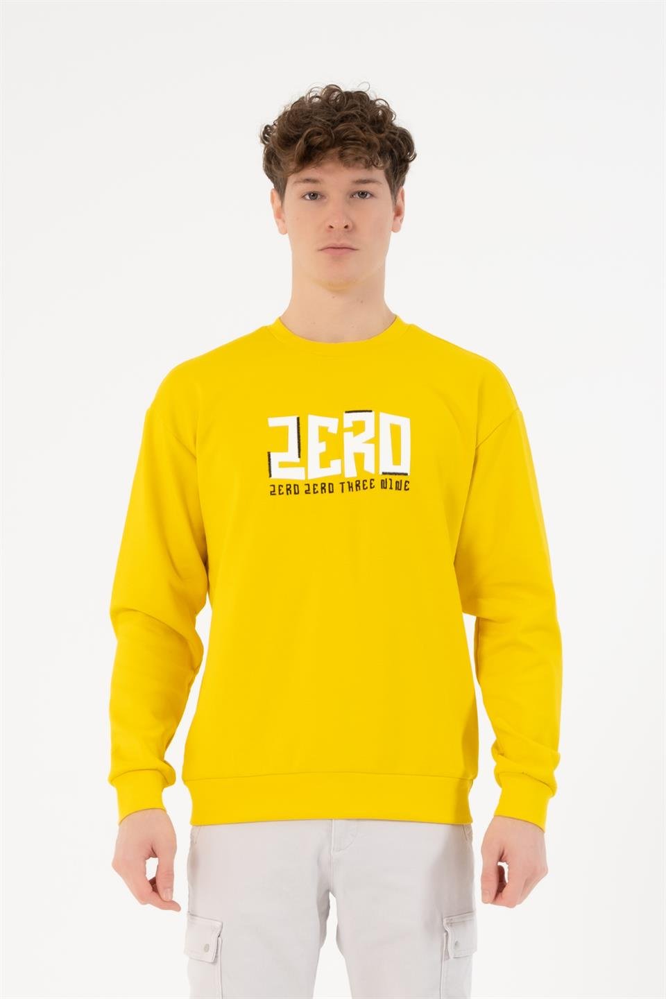 Bisiklet Yaka Zero Baskılı Erkek Sweatshirt