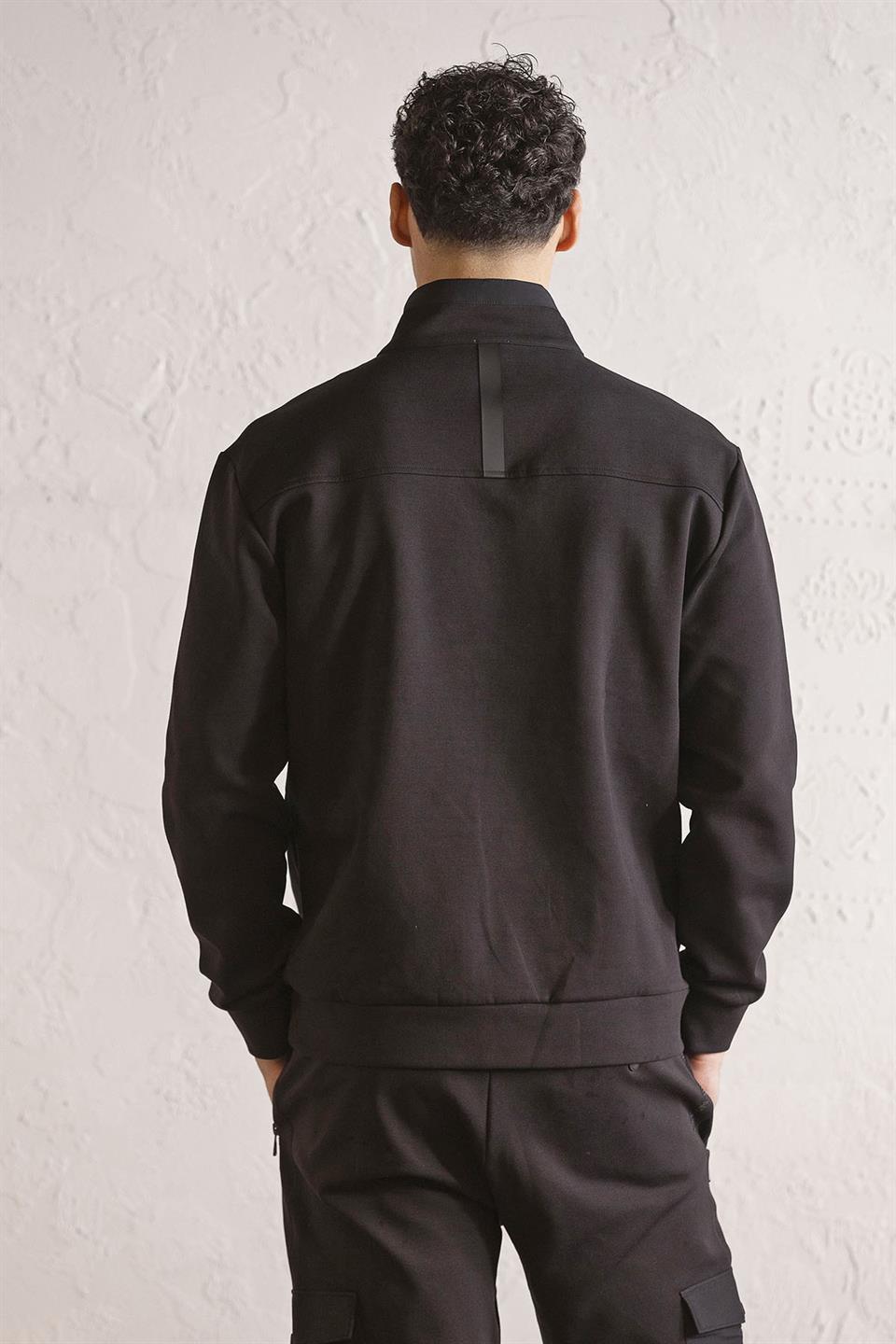 Dik Yaka Fermuar ve Çıtçıt Detaylı Erkek Sweatshirt
