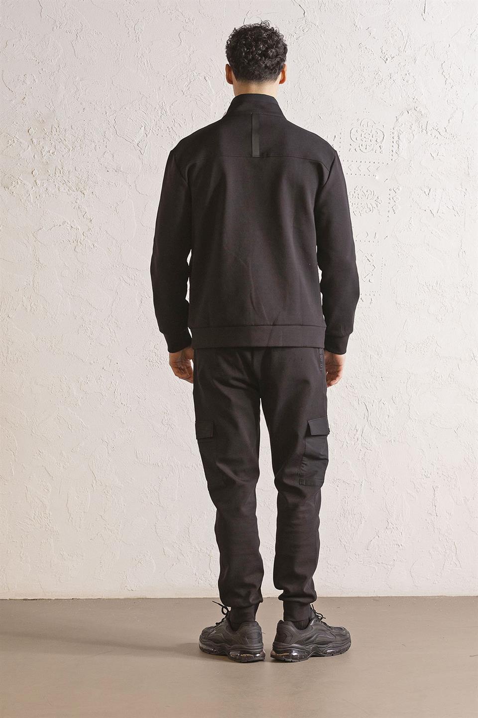 Dik Yaka Fermuar ve Çıtçıt Detaylı Erkek Sweatshirt