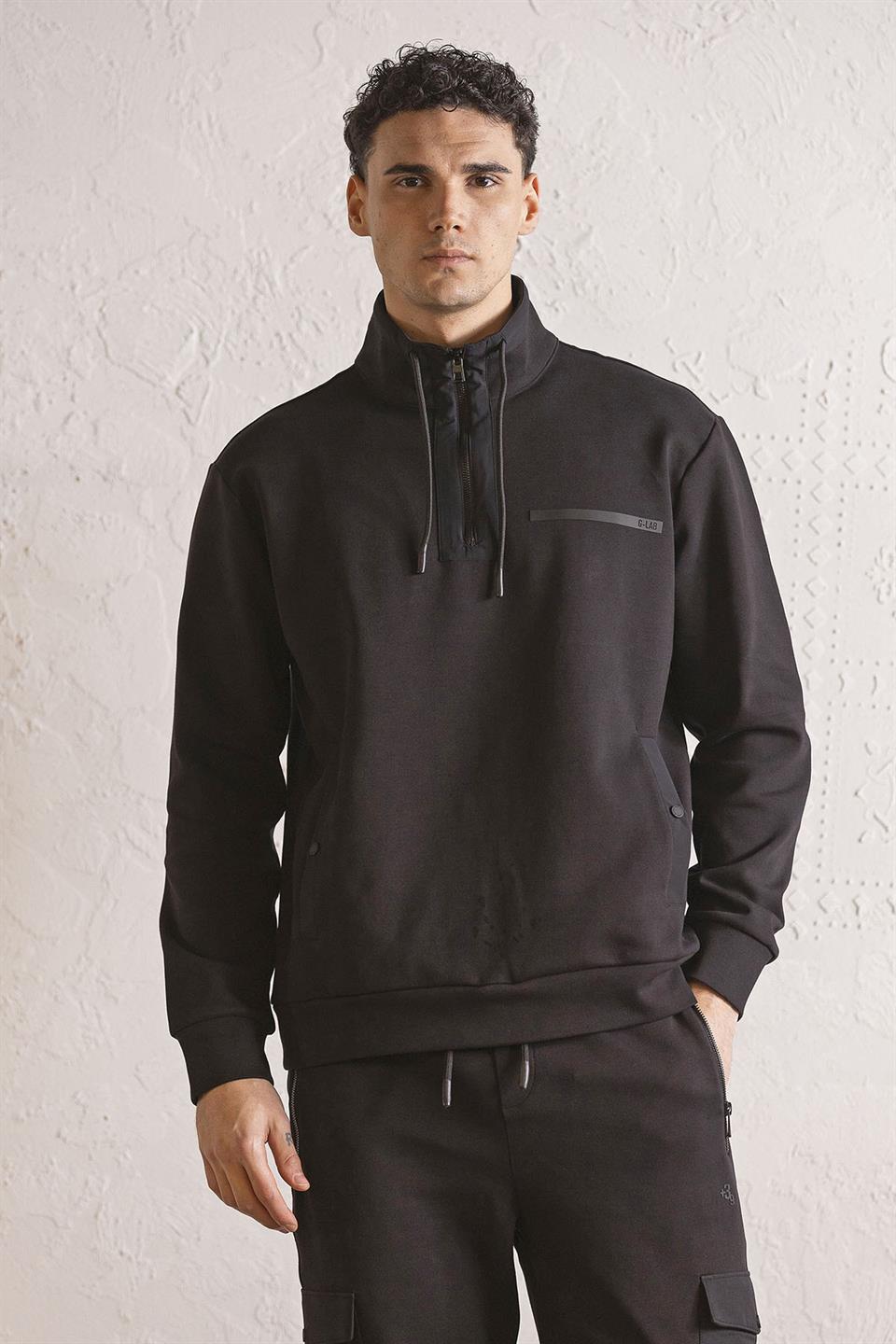 Dik Yaka Fermuar ve Çıtçıt Detaylı Erkek Sweatshirt