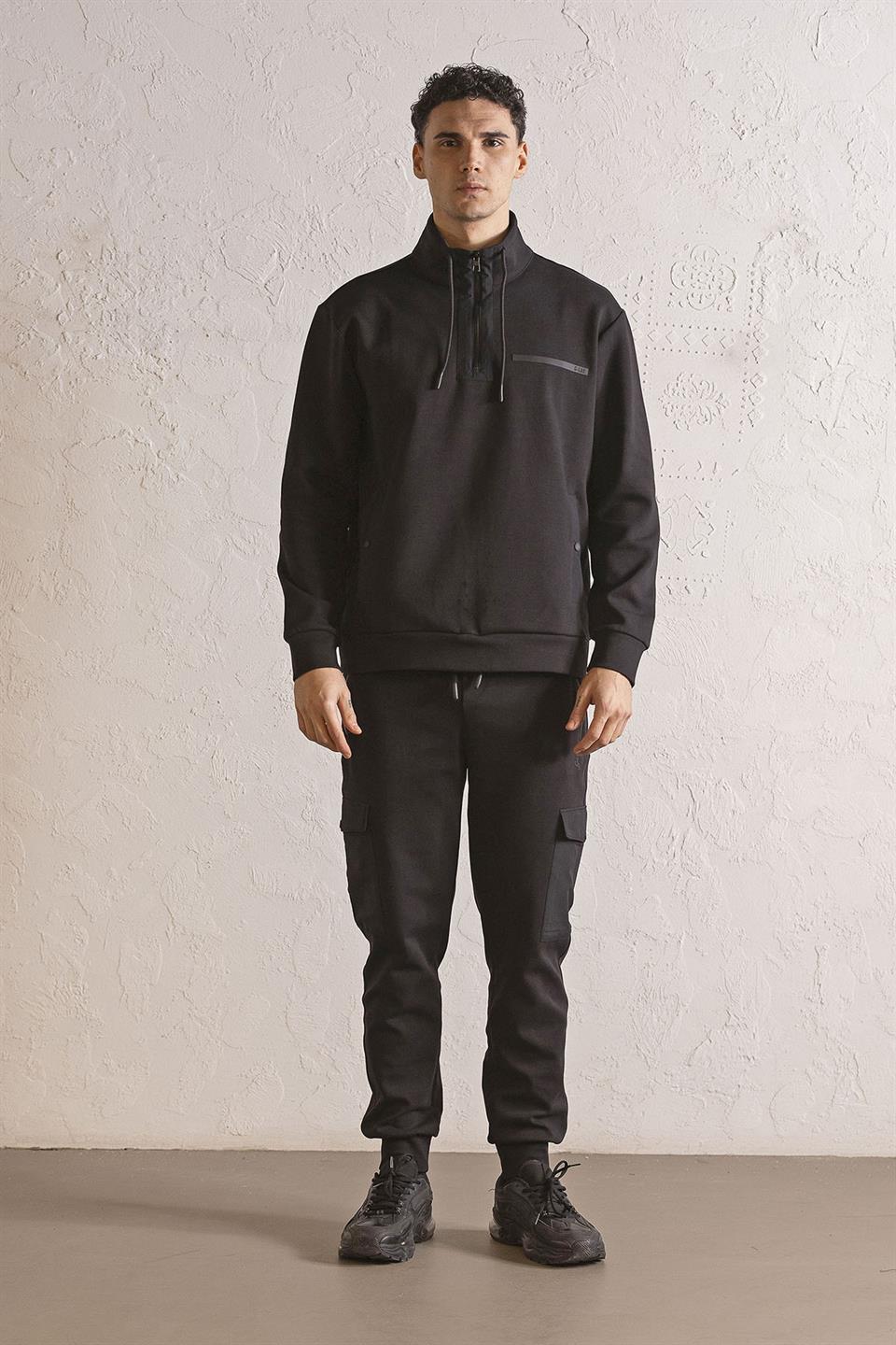 Dik Yaka Fermuar ve Çıtçıt Detaylı Erkek Sweatshirt