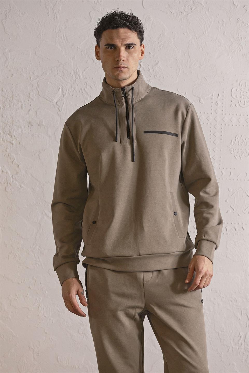 Dik Yaka Fermuar ve Çıtçıt Detaylı Erkek Sweatshirt