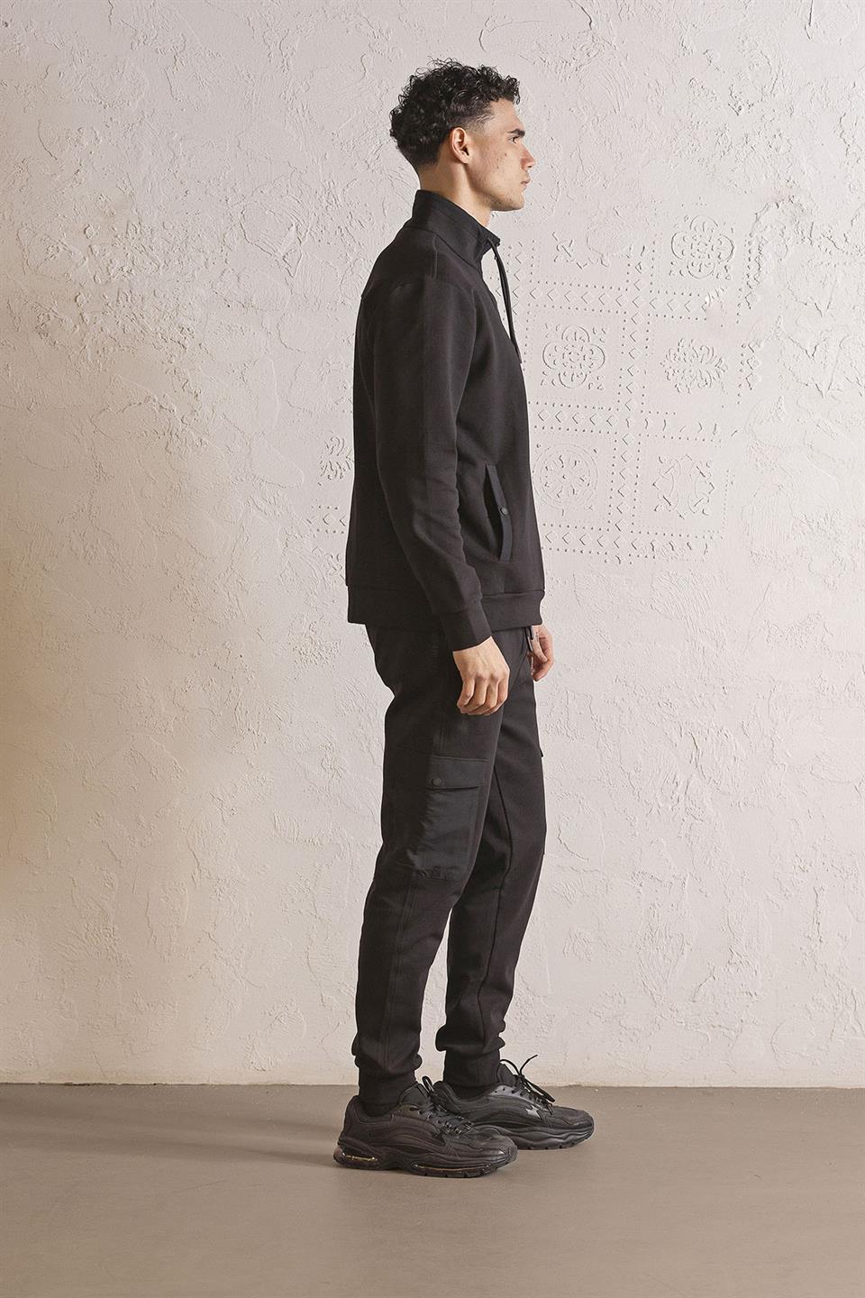 Dik Yaka Fermuar ve Çıtçıt Detaylı Erkek Sweatshirt