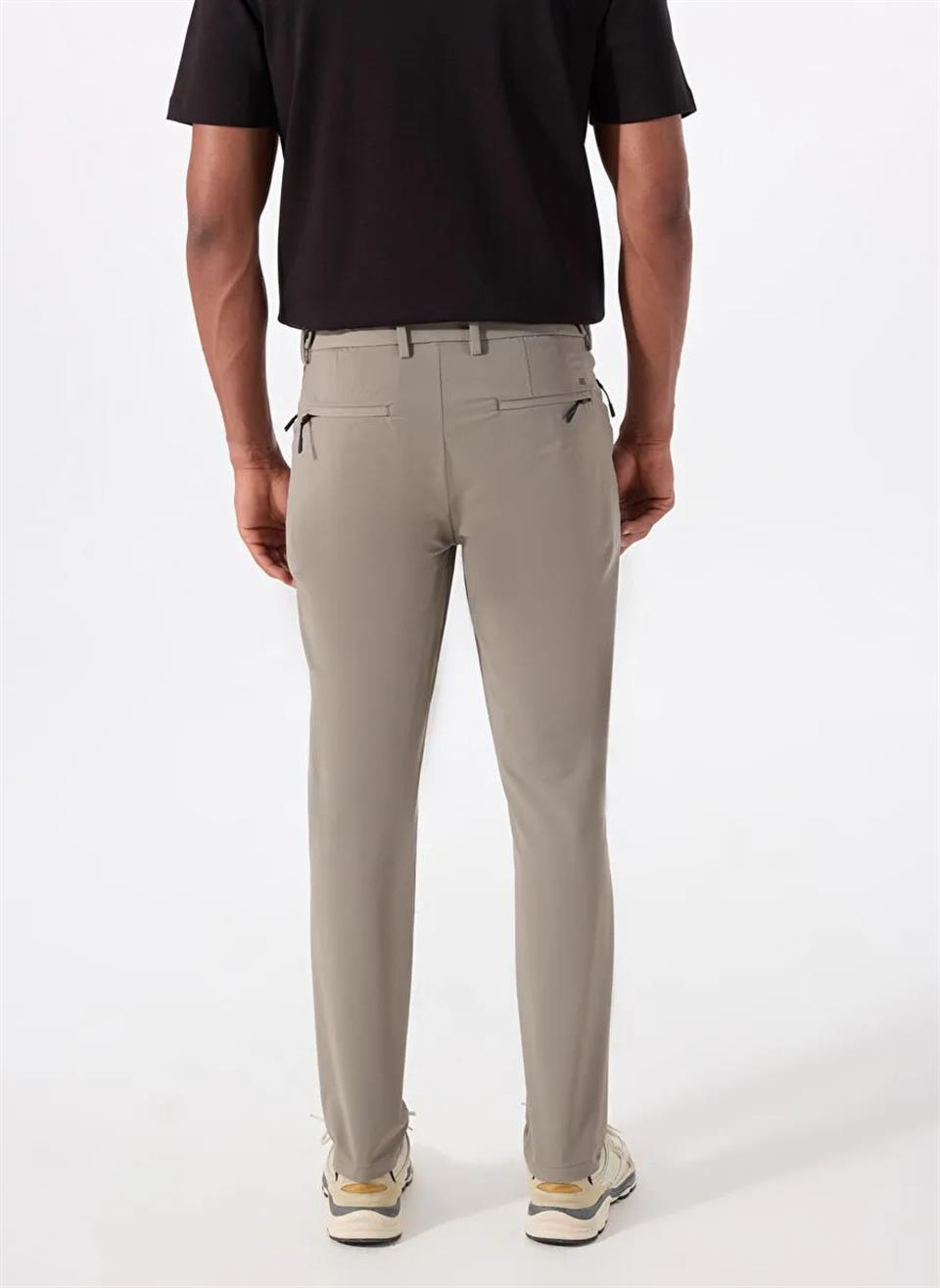 Fermuarlı Dik Cep Technic Kumaşlı Slim Fit Erkek Pantolon