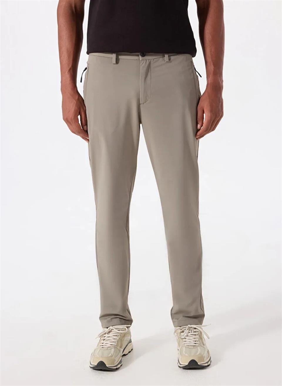 Fermuarlı Dik Cep Technic Kumaşlı Slim Fit Erkek Pantolon
