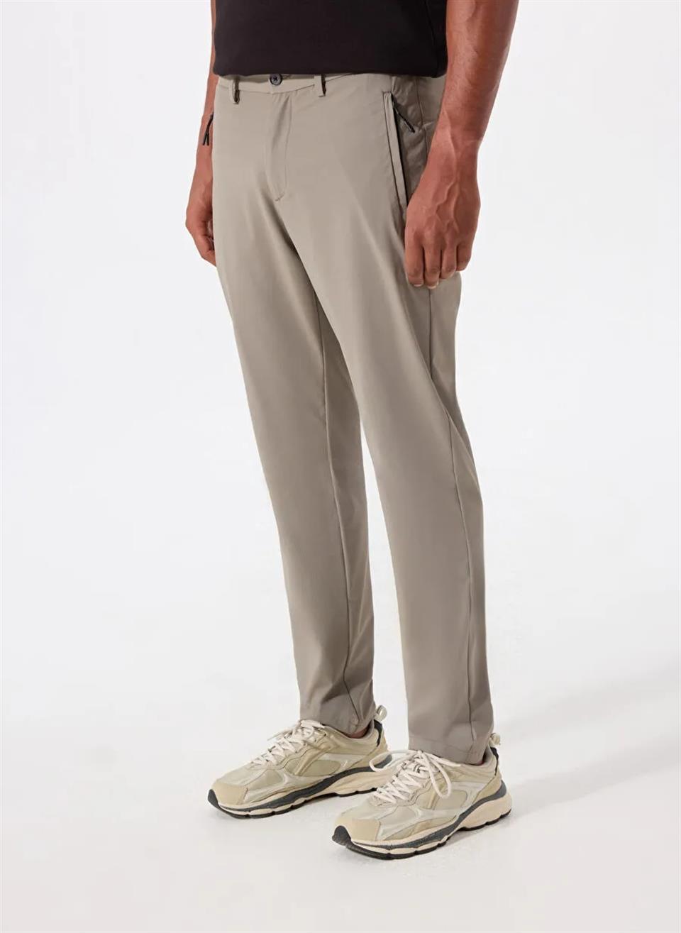 Fermuarlı Dik Cep Technic Kumaşlı Slim Fit Erkek Pantolon