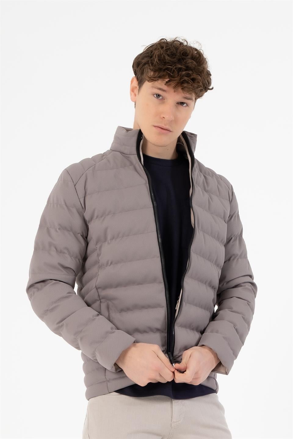 Fermuarlı Slim Fit Şişme Erkek Mont