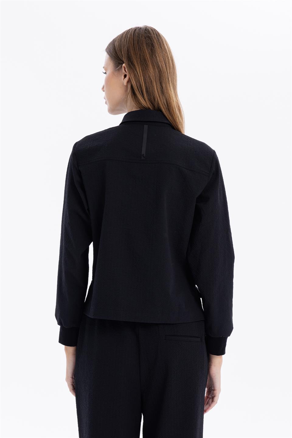 Gofre Desenli Oversize Cepli Kadın Gömlek