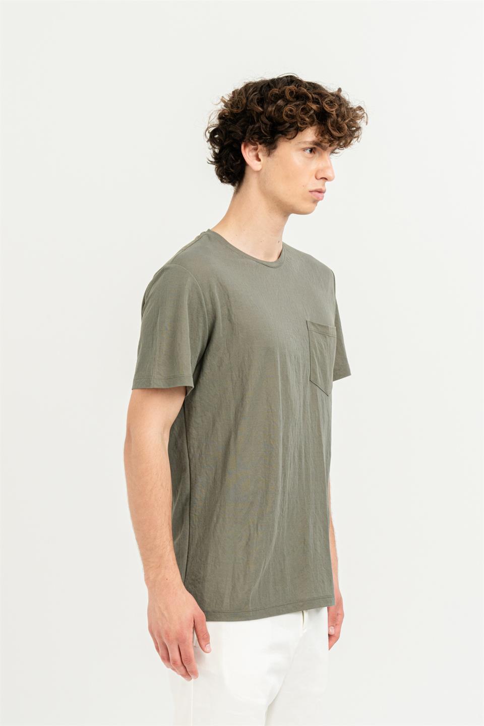 Göğüs Cepli Bisiklet Yaka Slim Fit Erkek T-shirt