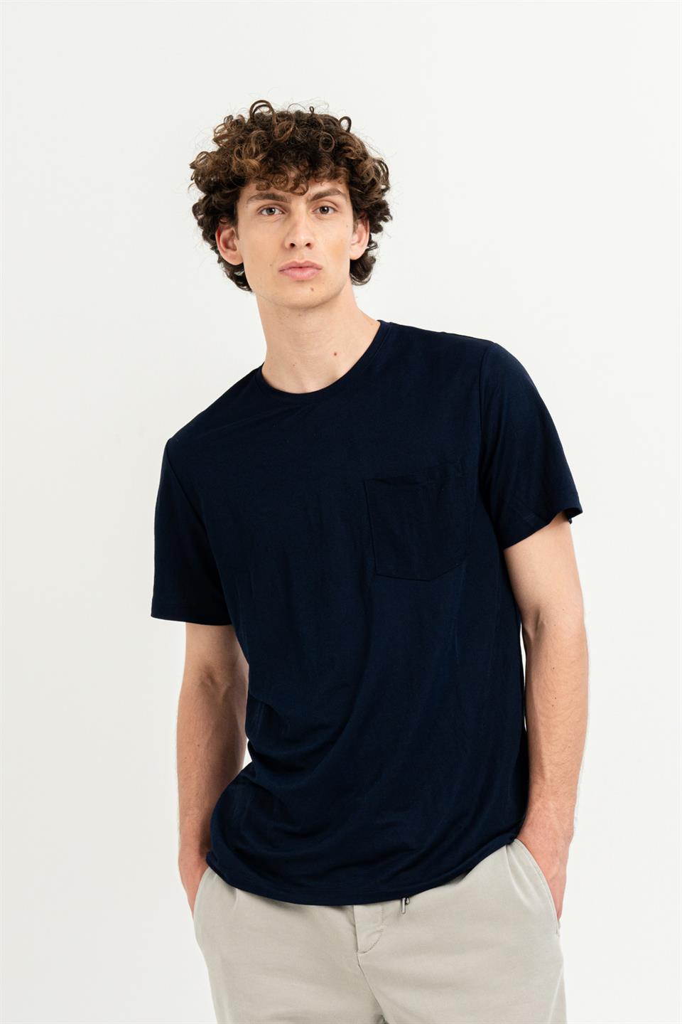 Göğüs Cepli Bisiklet Yaka Slim Fit Erkek T-shirt