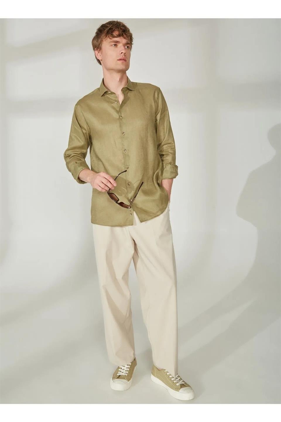 Gömlek Yaka %100 Keten Erkek Gömlek