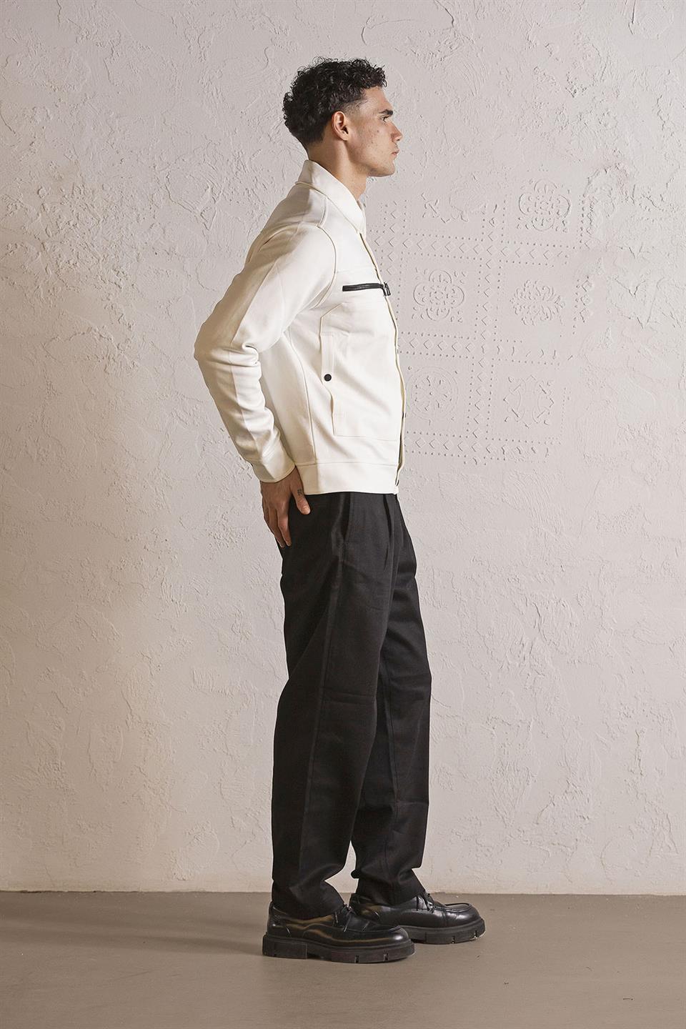 Gömlek Yaka Cep Baskı Tasarımlı Erkek Örme Mont