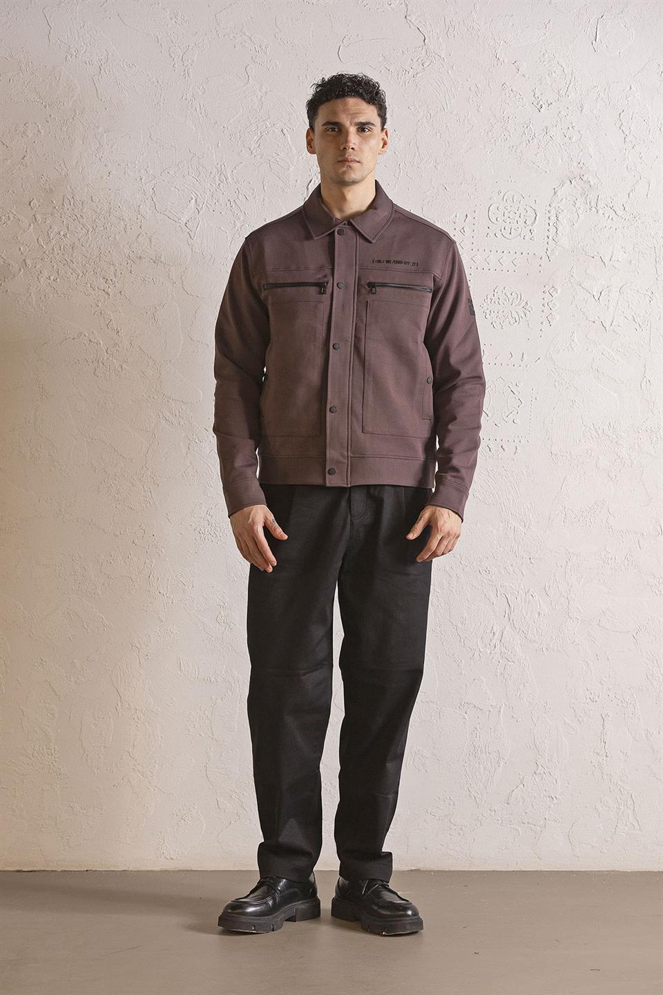 Gömlek Yaka Cep Baskı Tasarımlı Erkek Örme Mont