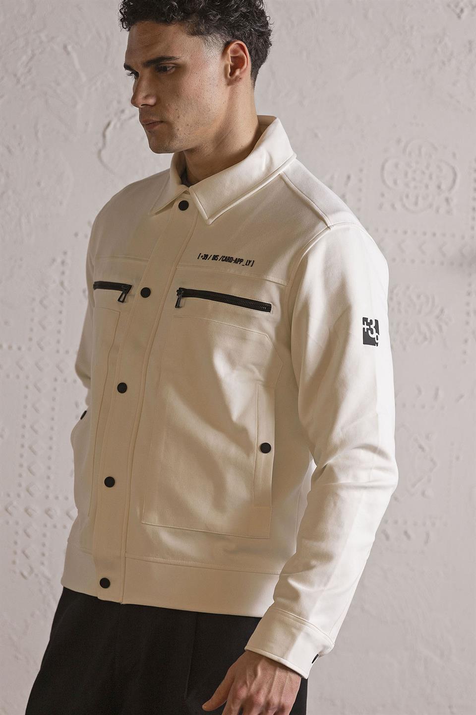 Gömlek Yaka Cep Baskı Tasarımlı Erkek Örme Mont