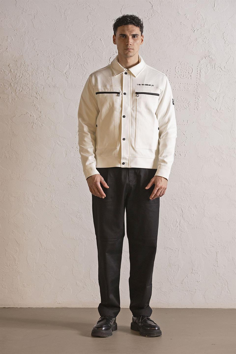 Gömlek Yaka Cep Baskı Tasarımlı Erkek Örme Mont