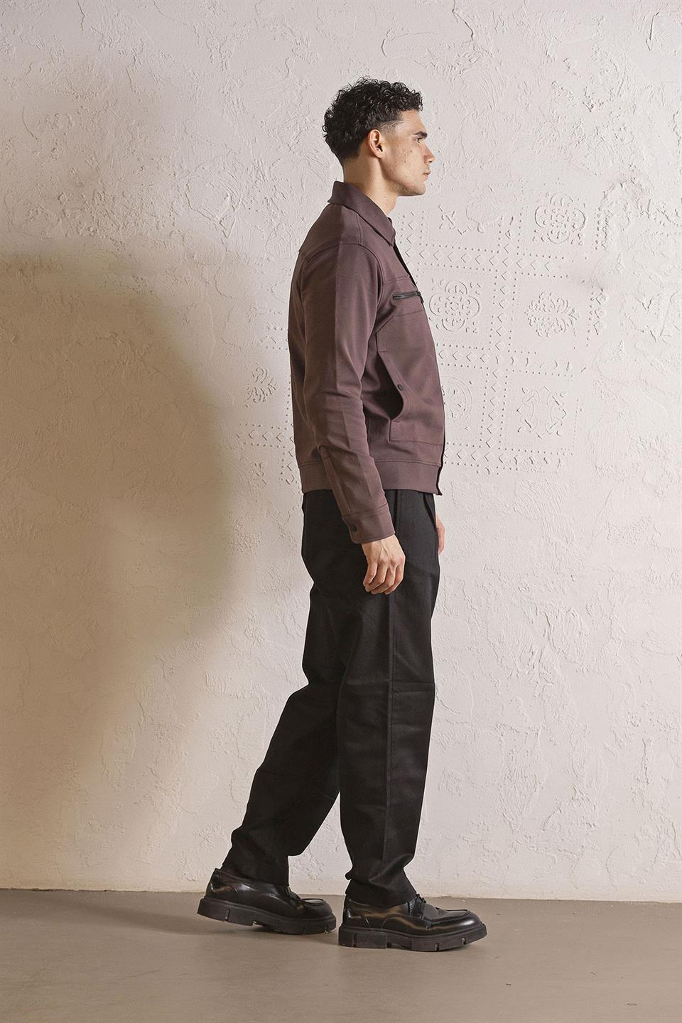 Gömlek Yaka Cep Baskı Tasarımlı Erkek Örme Mont