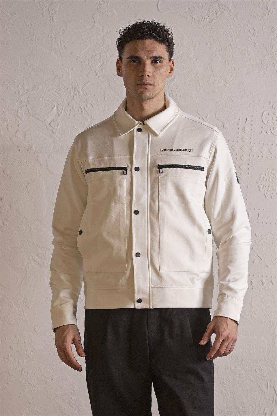 Gömlek Yaka Cep Baskı Tasarımlı Erkek Örme Mont