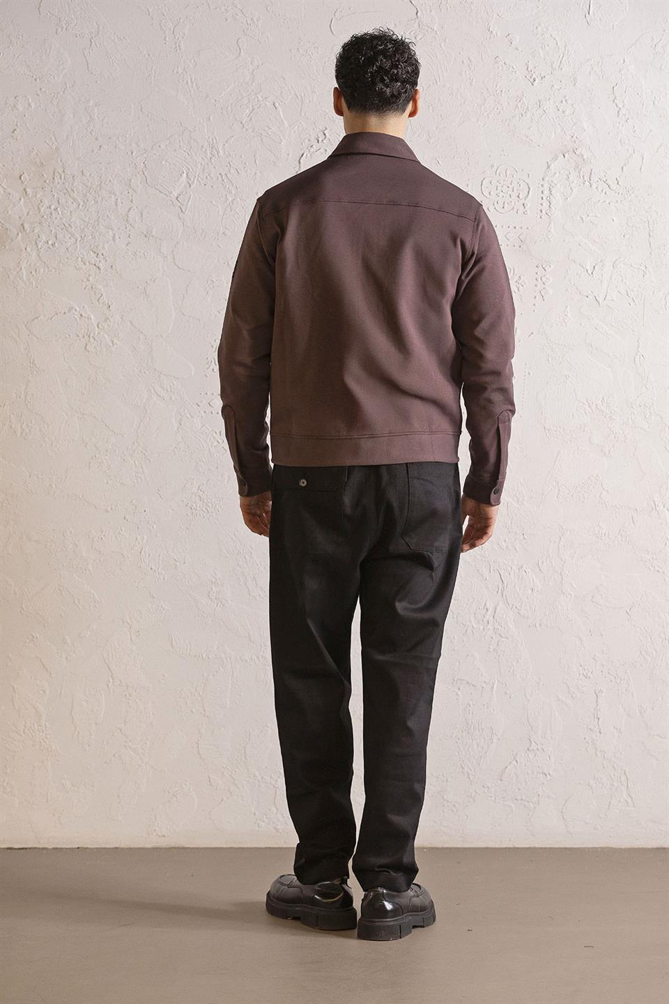 Gömlek Yaka Cep Baskı Tasarımlı Erkek Örme Mont