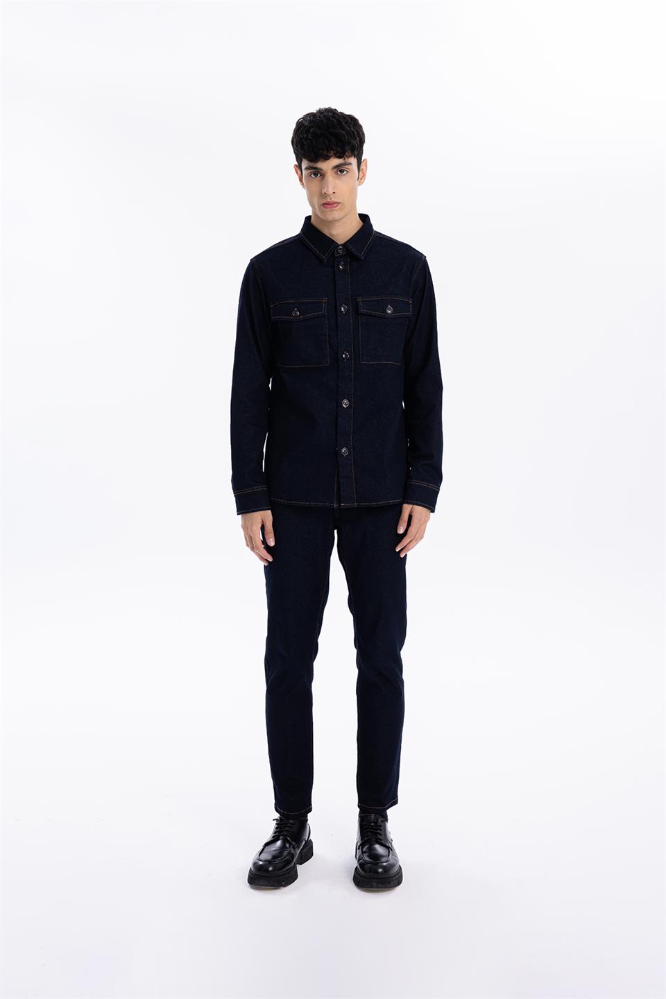 Kapama Düğme Detaylı Regular Fit Denim Erkek Mont