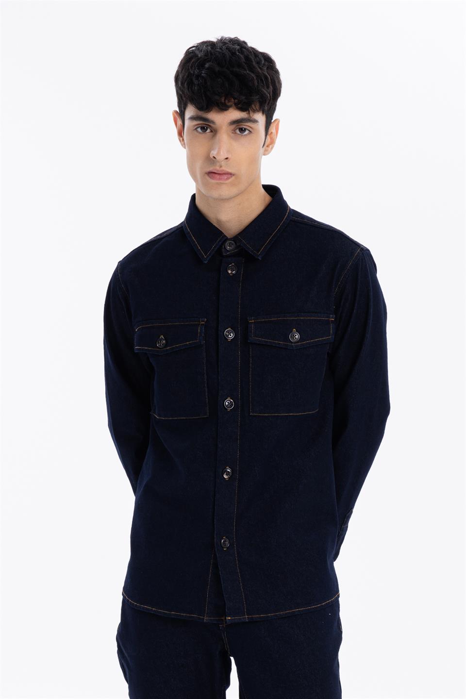 Kapama Düğme Detaylı Regular Fit Denim Erkek Mont