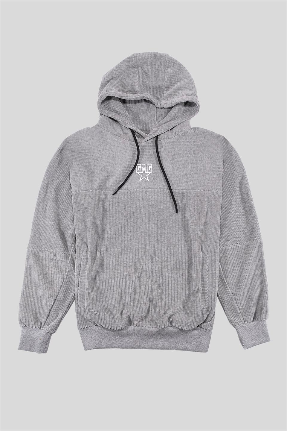 Kapüşonlu Baskı Detaylı Kadife Erkek Sweatshirt