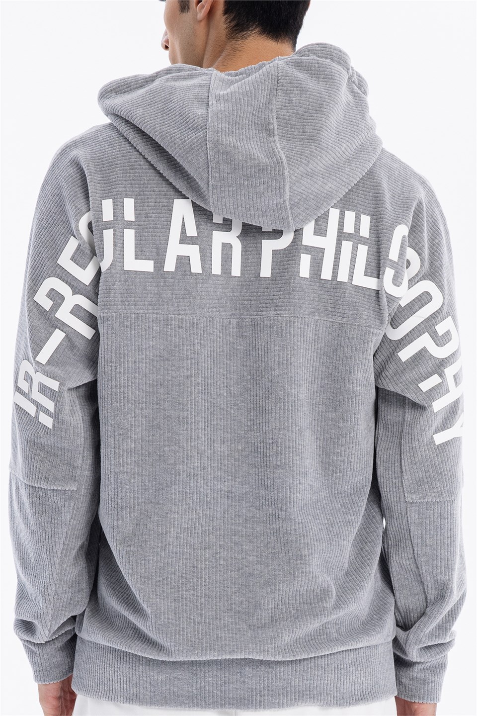 Kapüşonlu Baskı Detaylı Kadife Erkek Sweatshirt