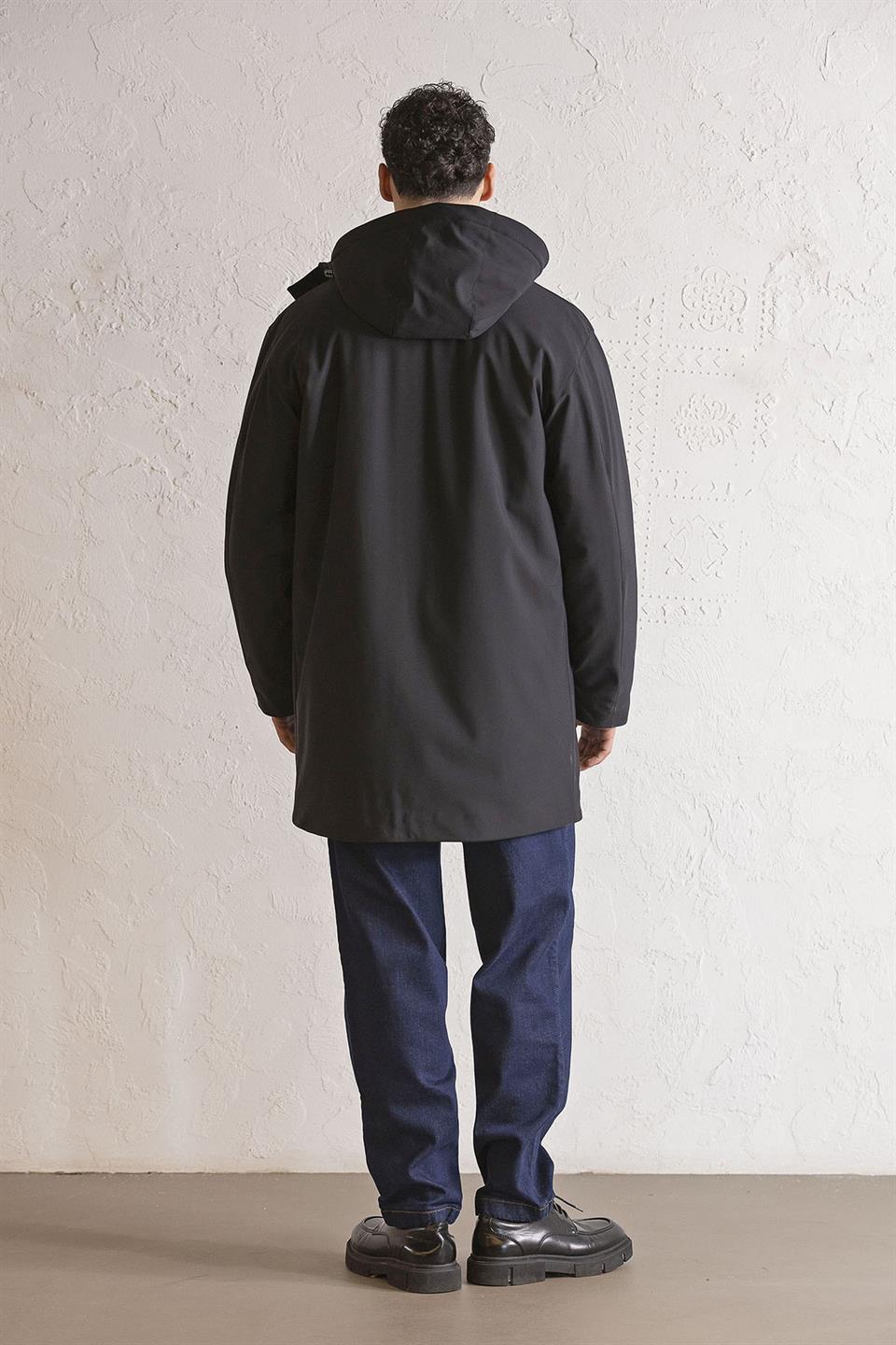 Kapüşonlu Çıtçıt Detaylı Casual Erkek Kaban