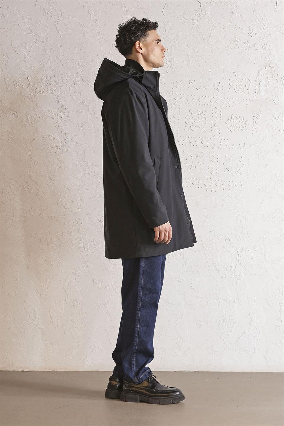 Kapüşonlu Çıtçıt Detaylı Casual Erkek Kaban