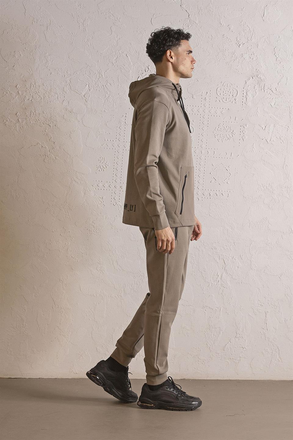 Kapüşonlu Çıtçıt ve Fermuar Detaylı Kanguru Cepli Erkek Sweatshirt