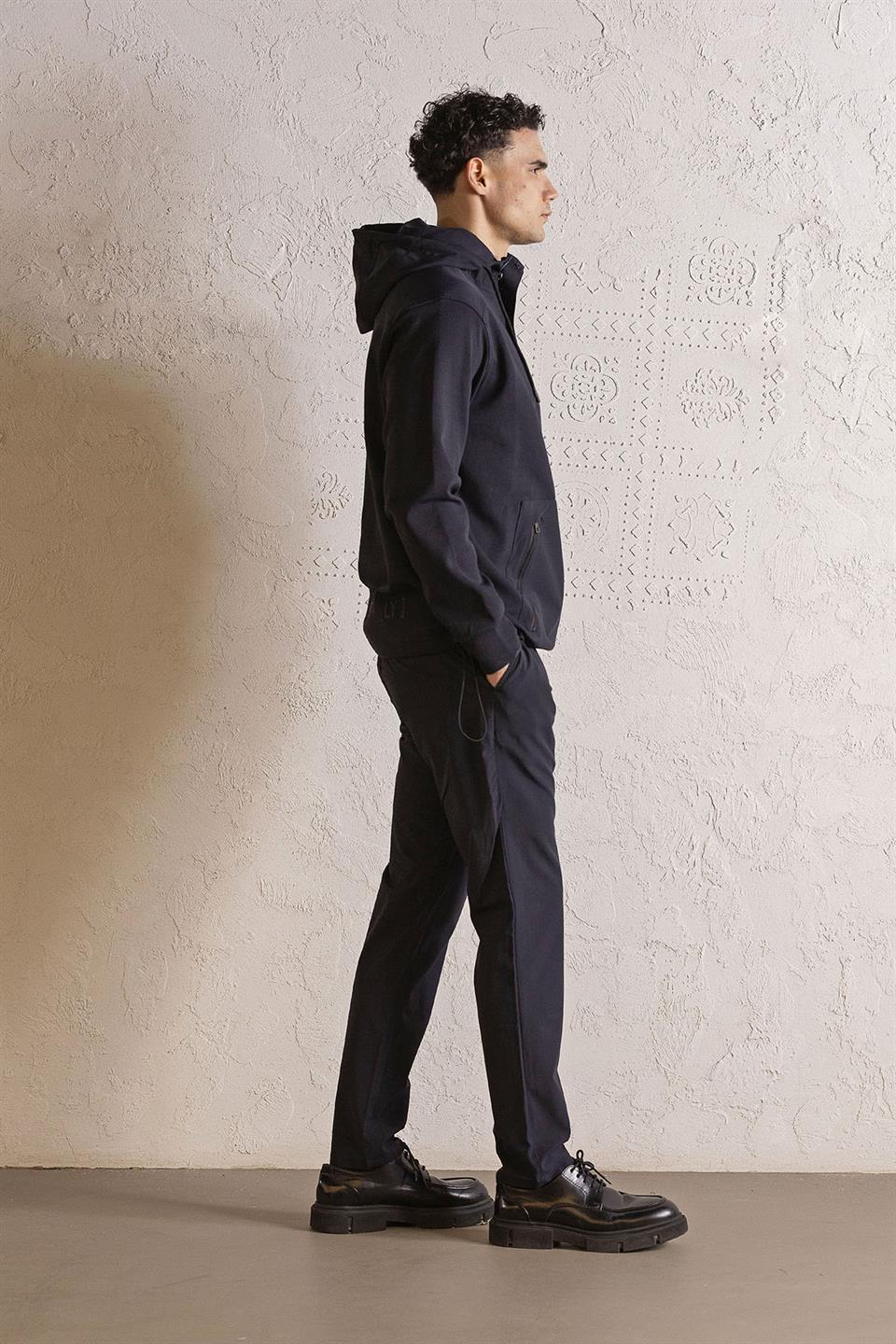 Kapüşonlu Çıtçıt ve Fermuar Detaylı Kanguru Cepli Erkek Sweatshirt