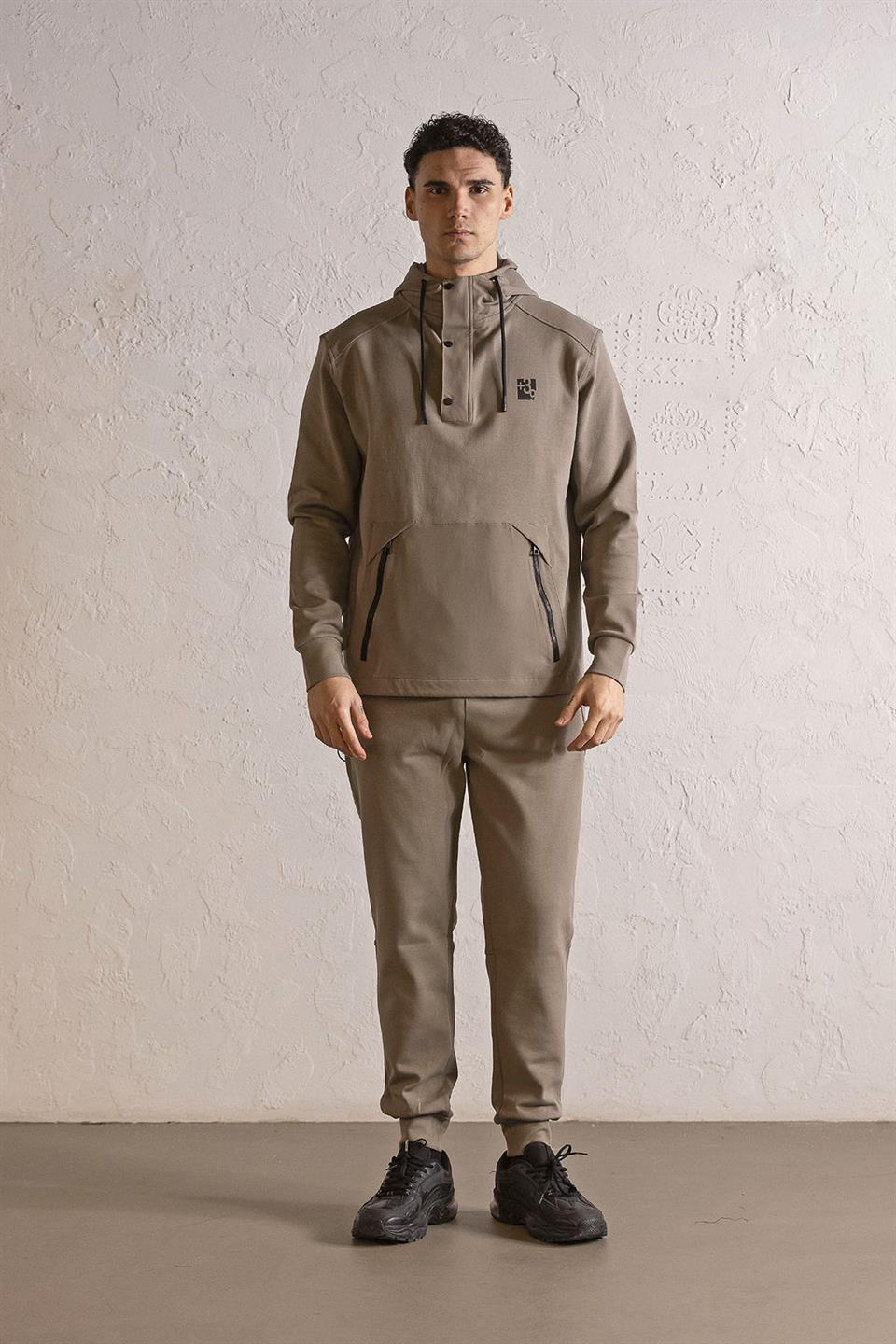 Kapüşonlu Çıtçıt ve Fermuar Detaylı Kanguru Cepli Erkek Sweatshirt