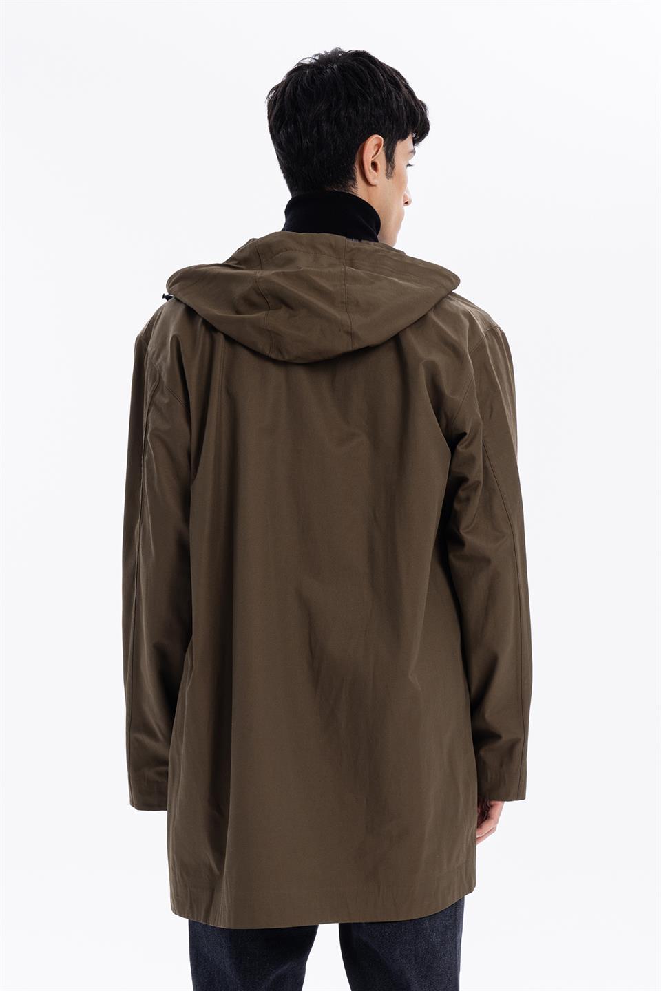 Kapüşonlu Çıtçıt ve Fermuar Kapamalı Erkek Trench