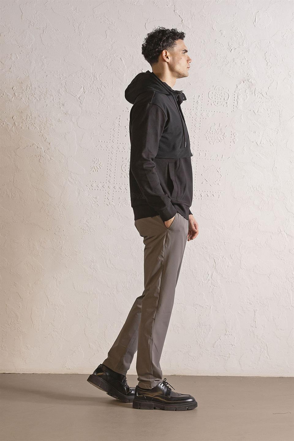 Kapüşonlu Fermuar ve Çıtçıt Detaylı Garnili Erkek Sweatshirt