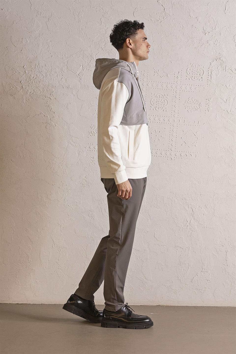 Kapüşonlu Fermuar ve Çıtçıt Detaylı Garnili Erkek Sweatshirt