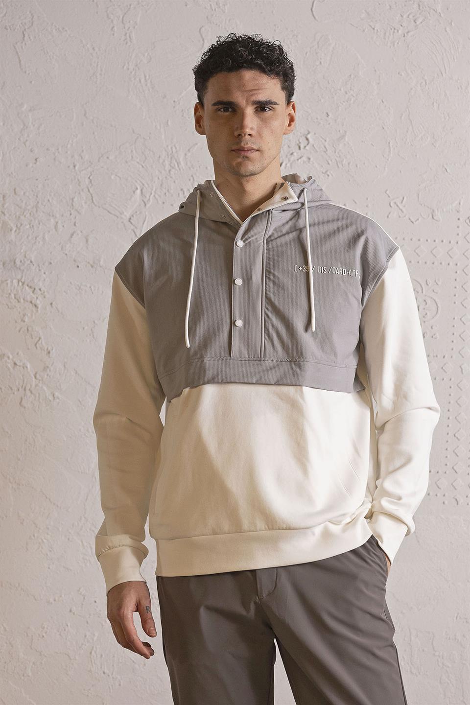 Kapüşonlu Fermuar ve Çıtçıt Detaylı Garnili Erkek Sweatshirt